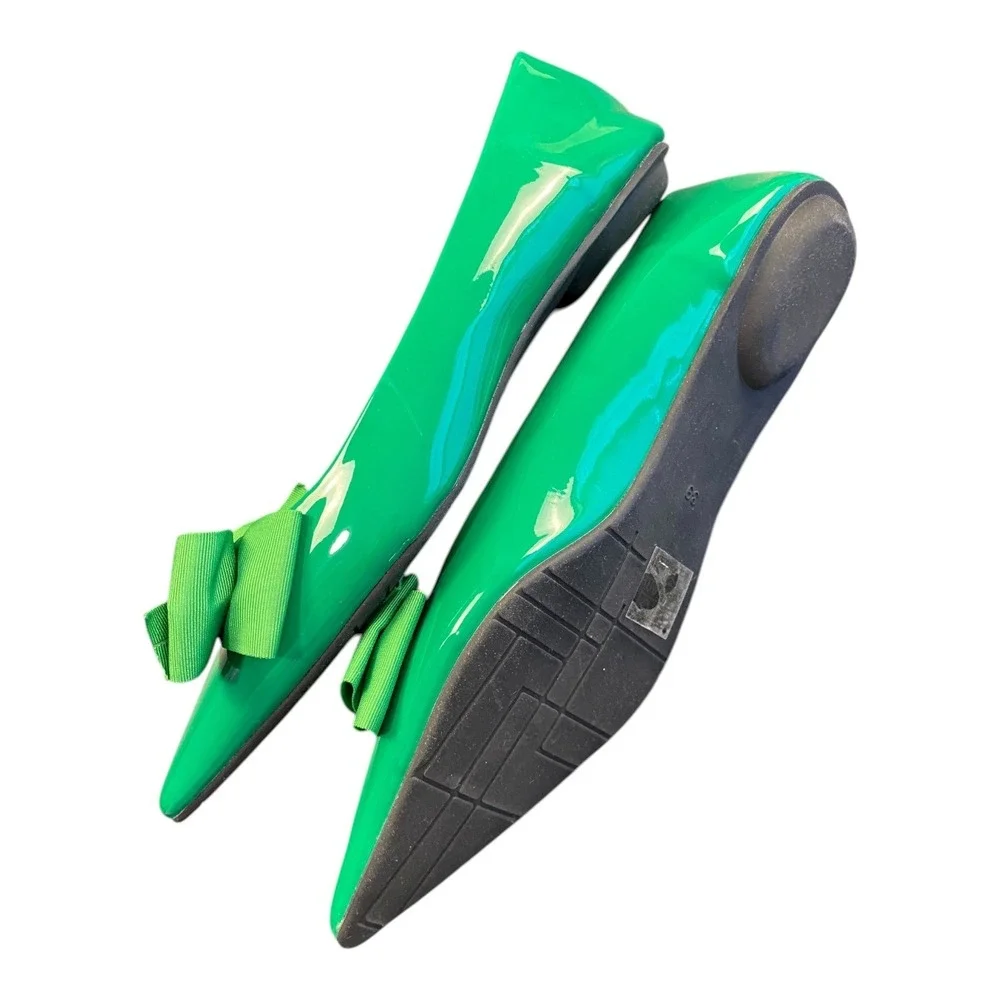 C Paravano Emerald Green Patent Bow Pointed Toe Flats Size 39‎